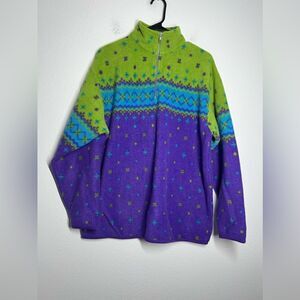 Zzapp Vintage Sweater Womens Medium Yellow Geometric Pattern Fleece Sz L 1/4 Zip